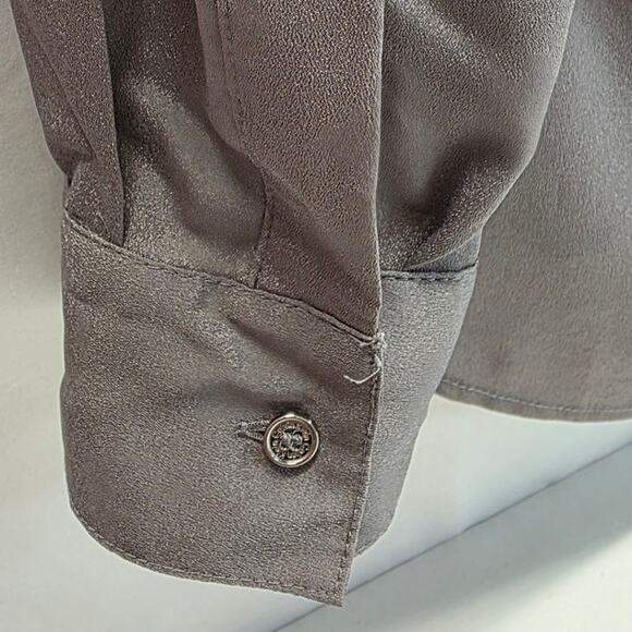Calvin Klein Women's Silver Button-Down Roll Sleeve Zipper Pocket Blouse, Medium - Picture 10 of 13
